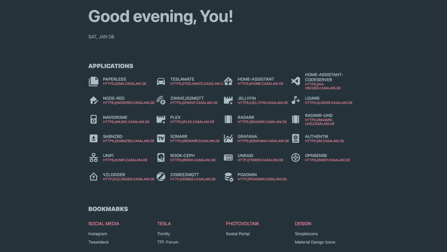 Screenshot meines Homelab Dashboard
