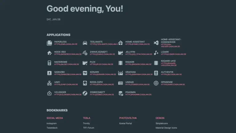 Screenshot meines Homelab Dashboard