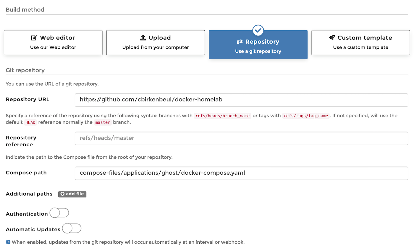 Portainer GitHub config