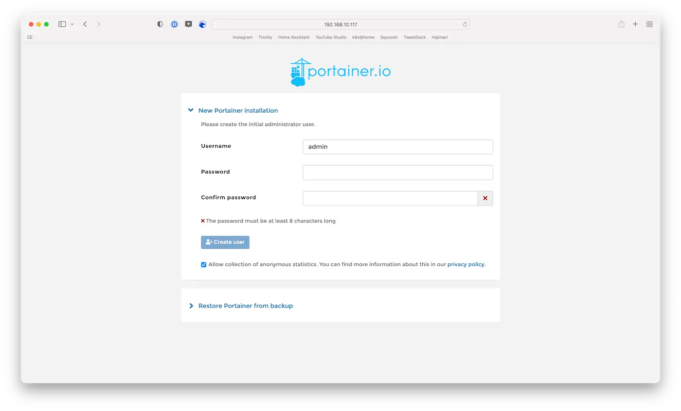 Portainer Tutorial Wellcome Page