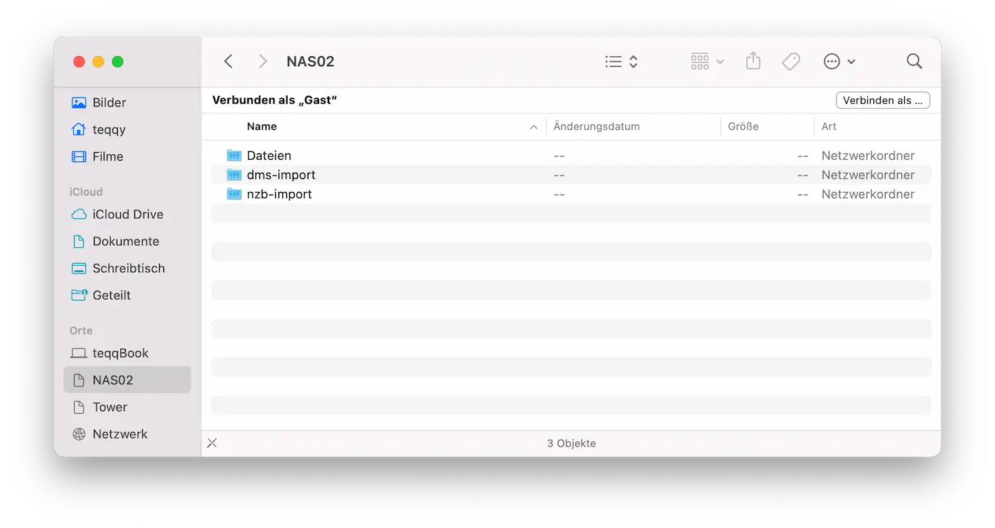 Finder Screenshot von der SAMBA Gast Freigabe